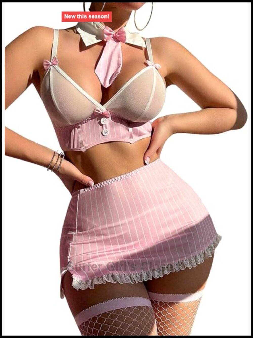 Mesh Bra Trimmed Skirt Teacher Costume Lingerie Set 5-Piece